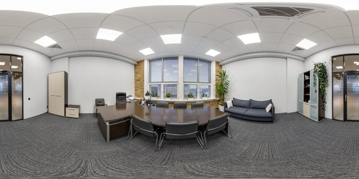 full seamless spherical hdri 360 panorama in interior work room or director or manager office in modern working office in equirectangular projection. VR content photo