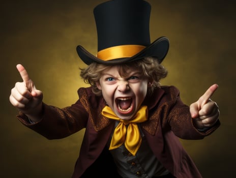 Kid in a Halloween costume with a playful pose AI Generative photo