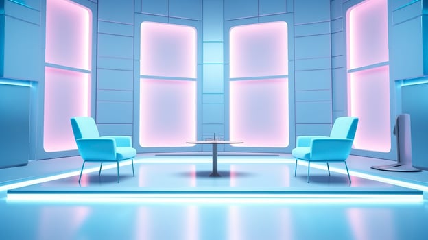 The Future of Game Shows. A Simple, Modern Setting with Two Chairs and a Whole Lot of Fun. AI Generative photo