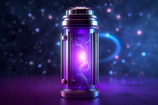 Purple Sci Fi Energy Flask with Pure Background. AI Generative photo