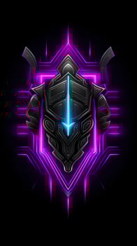 Amethyst 3D Minimalist Shield Design with a black or dark background with neon lines. AI Generative photo
