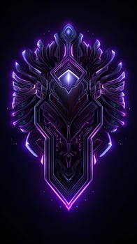 Amethyst 3D Minimalist Shield Design with a black or dark background with neon lines. AI Generative photo