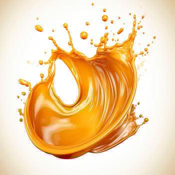 Caramel sauce, Liquid syrup splash, sugar candy caramel or melted toffee, 3d. Generative AI photo