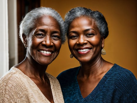 photo of black woman take care senior black woman at home, generative AI