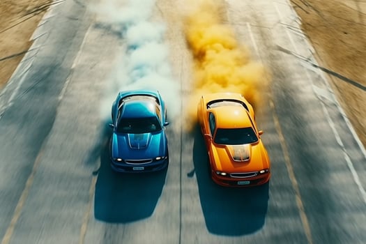 Car drift battles in race tracks.Generative Ai. photo