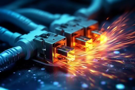 Connecting  internet with colorful fiber optic cables.Generative Ai. photo
