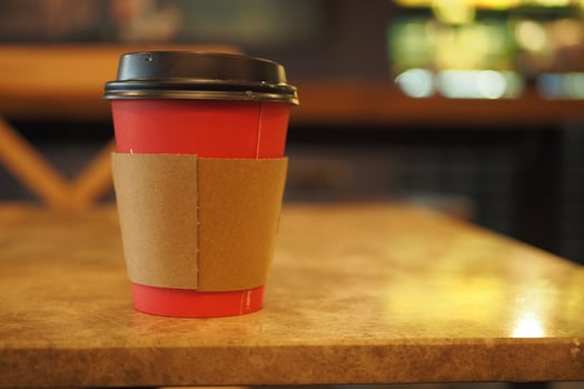 Blank take away kraft coffee cup on table , photo