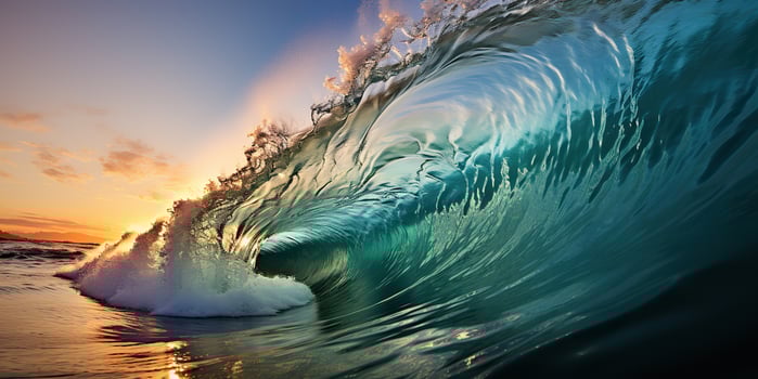 AI Generated. AI Generative. Big sea ocean wave surfing background. Vacation adventure travel tropical extreme surfing sport vibe. Graphic Art photo