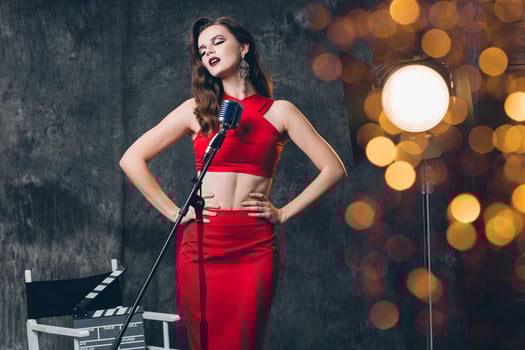 young beautiful stylish sexy woman on cinema backstage photo