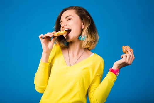 young stylish attractive woman in yellow blouse photo