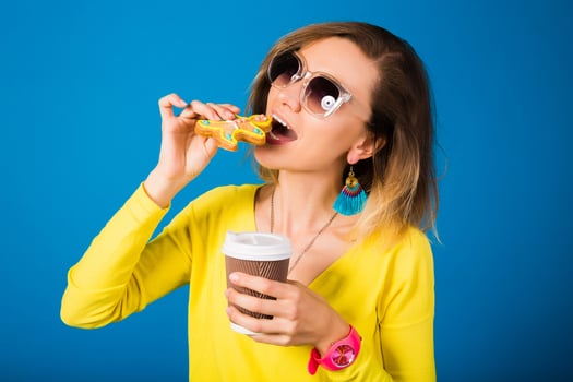 young stylish attractive woman in yellow blouse photo