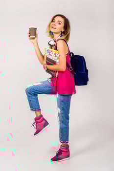young beautiful hipster woman, colorful style photo