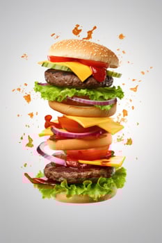 burger levitation on white , AI Generated photo