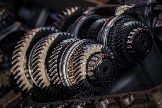 Car transmission, gearbox with visible gears and cogs, vehicle photo