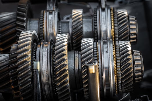 Car transmission, gearbox with visible gears and cogs, vehicle photo