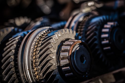 Car transmission, gearbox with visible gears and cogs, vehicle photo