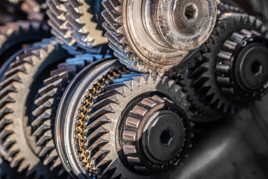 Car transmission, gearbox with visible gears and cogs, vehicle photo