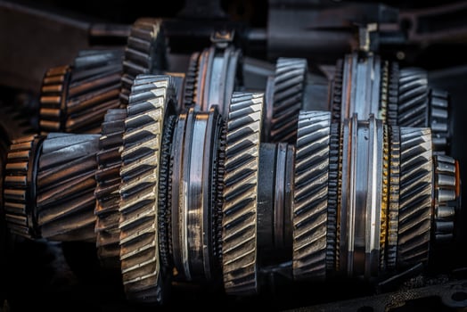 Car transmission, gearbox with visible gears and cogs, vehicle photo