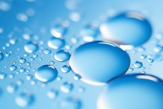 Close up of water with bubbles on a blue background for cosmetic background.Created with Generative AI technology. photo