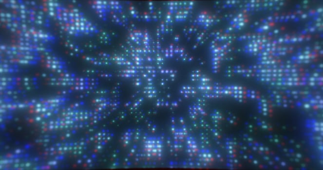 Abstract blue futuristic hi-tech energy particles dots and squares magical bright glowing background photo