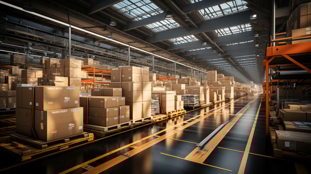 Large automated warehouse logistics center for the delivery and storage of goods. AI generated photo