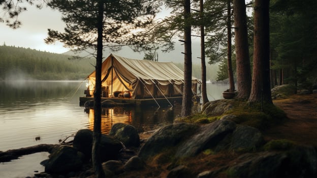 Generative AI, Camping outdoor concept in neutral muted colors, tourist camp photo