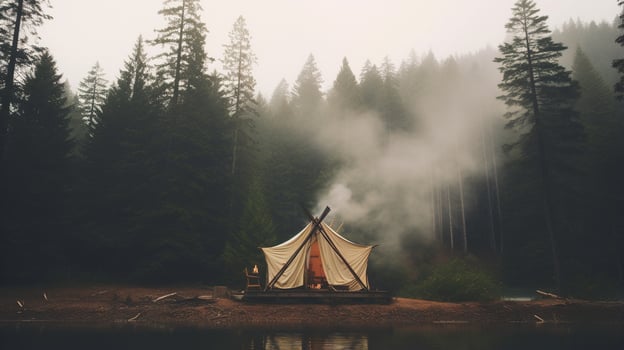 Generative AI, Camping outdoor concept in neutral muted colors, tourist camp photo