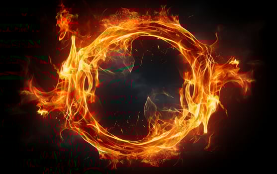 Fire flames in the shape of a circle on a black background, Generative Ai photo
