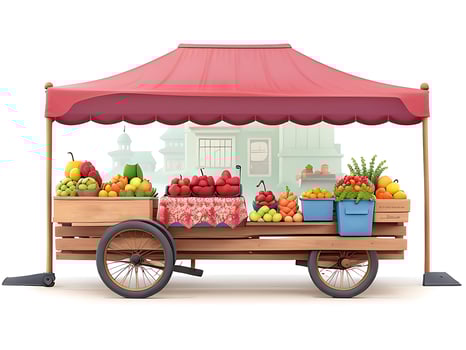 Street side scene with flower cart and fruit cart scene vector catton illustration, ai generated photo
