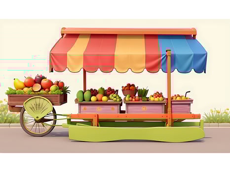 Street side scene with flower cart and fruit cart scene vector catton illustration, ai generated photo
