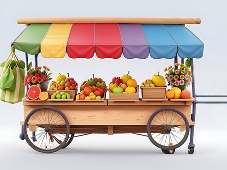 Street side scene with flower cart and fruit cart scene vector catton illustration, ai generated photo