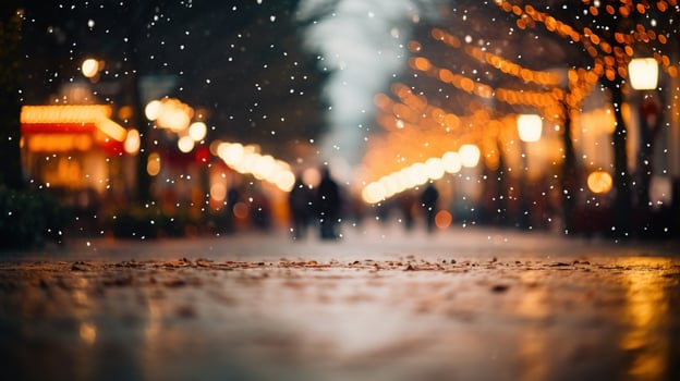 Generative AI, Christmas fair blurred background, winter street market in Europe photo