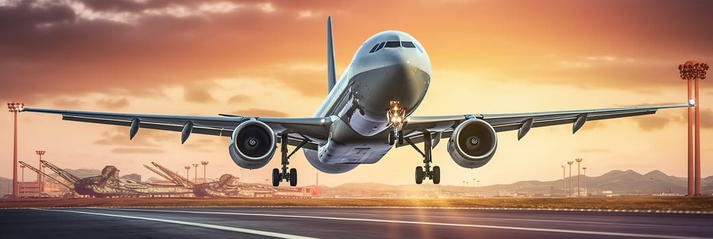 Airplane taking off from the airport. Generative AI photo