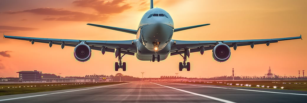 Airplane taking off from the airport. Generative AI photo