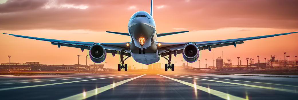 Airplane taking off from the airport. Generative AI photo