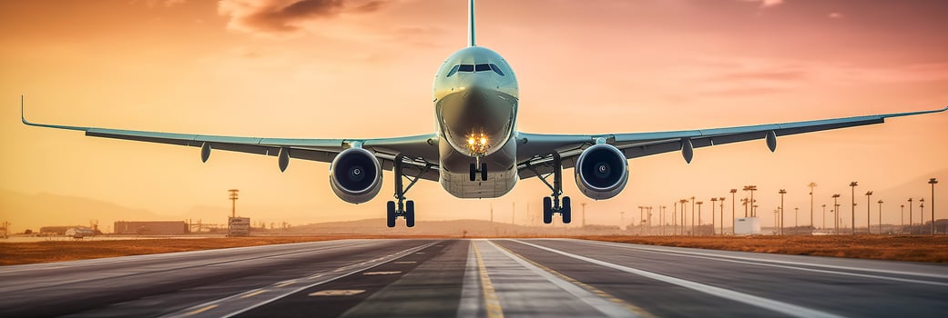Airplane taking off from the airport. Generative AI photo