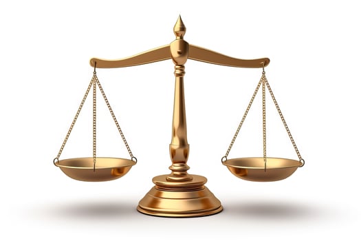 Scale of justice iconic legal symbol isolated on white background photo