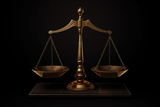 Scale of justice iconic legal symbol isolated on dark background photo