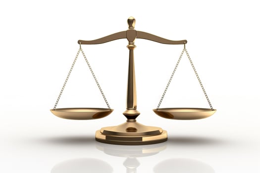 Scale of justice iconic legal symbol isolated on white background photo