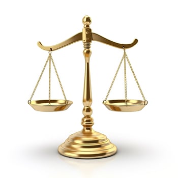 Scale of justice iconic legal symbol isolated on white photo