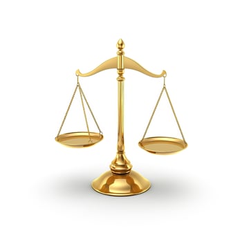 Scale of justice iconic legal symbol isolated on white photo