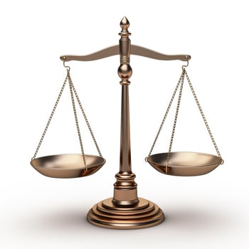 Scale of justice iconic legal symbol isolated on white photo