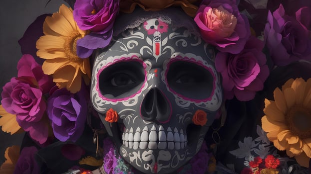 Floral Adorned Mexican Skull Inspired by Catrina AI generated photo