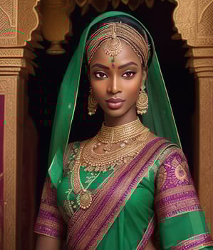 AI Generated. AI Generative - Cultural Fusion Tale - Nigerian Beauty in Bangladeshi Saree Harmony photo