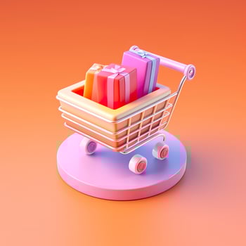 Light Orange and Pink Shopping Cart with Gift Box Icon. AI Generative photo