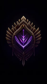 Amethyst 3D Minimalist Shield Design with a black or dark background with neon lines. AI Generative photo