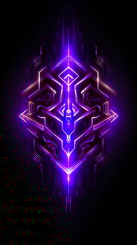 Amethyst 3D Minimalist Shield Design with a black or dark background with neon lines. AI Generative photo