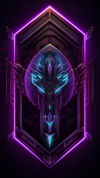 Amethyst 3D Minimalist Shield Design with a black or dark background with neon lines. AI Generative photo