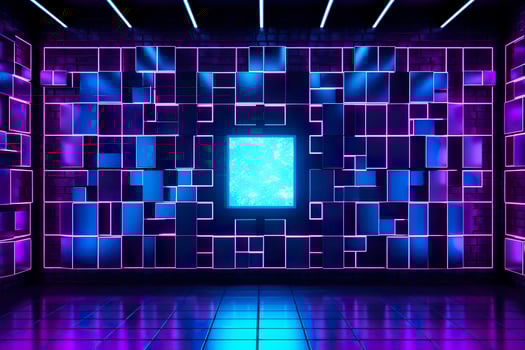 blue and purple lighted panels on a wall. generative AI photo