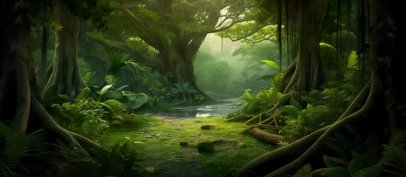 Deep tropical jungles of Southeast Asia in august. Generative AI photo